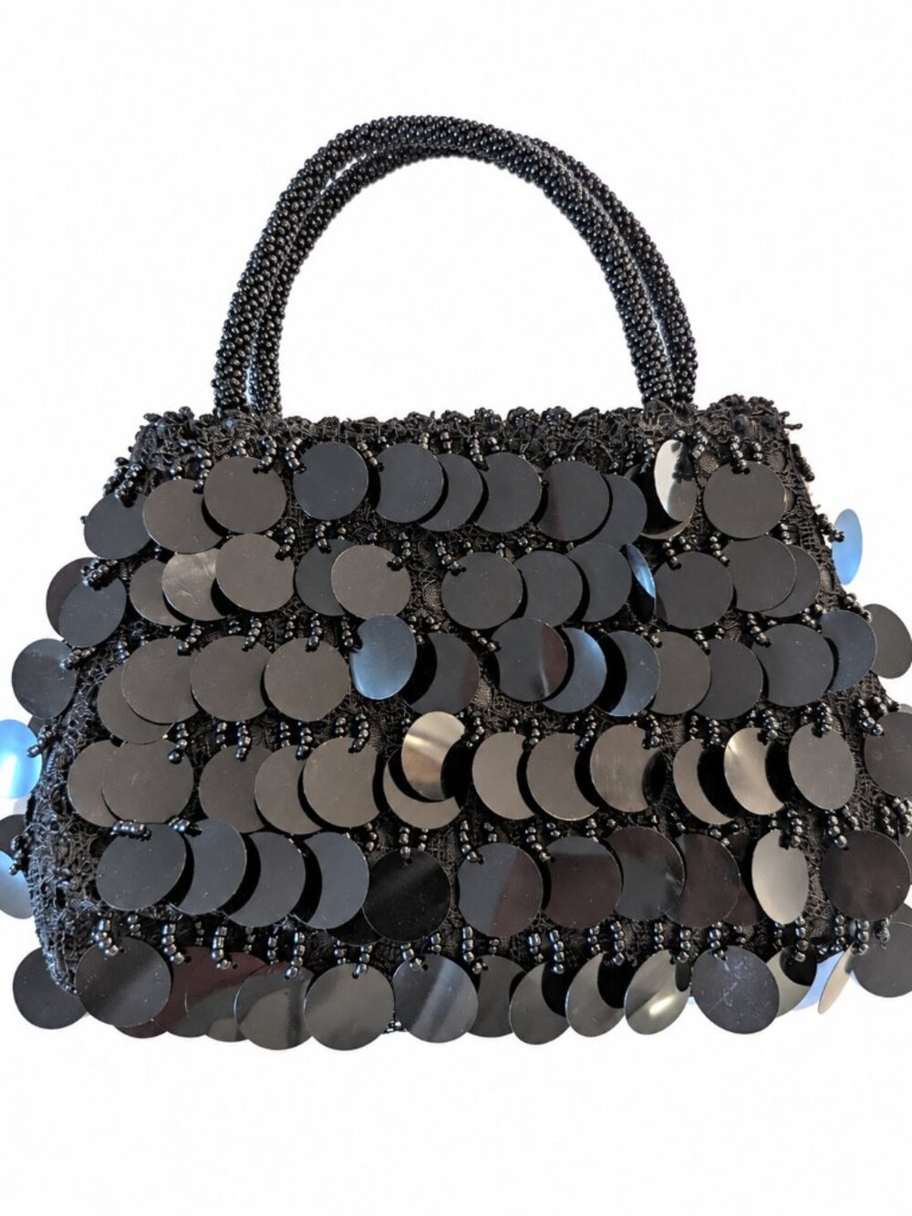 Vintage Black Beaded Sequin Evening Handbag